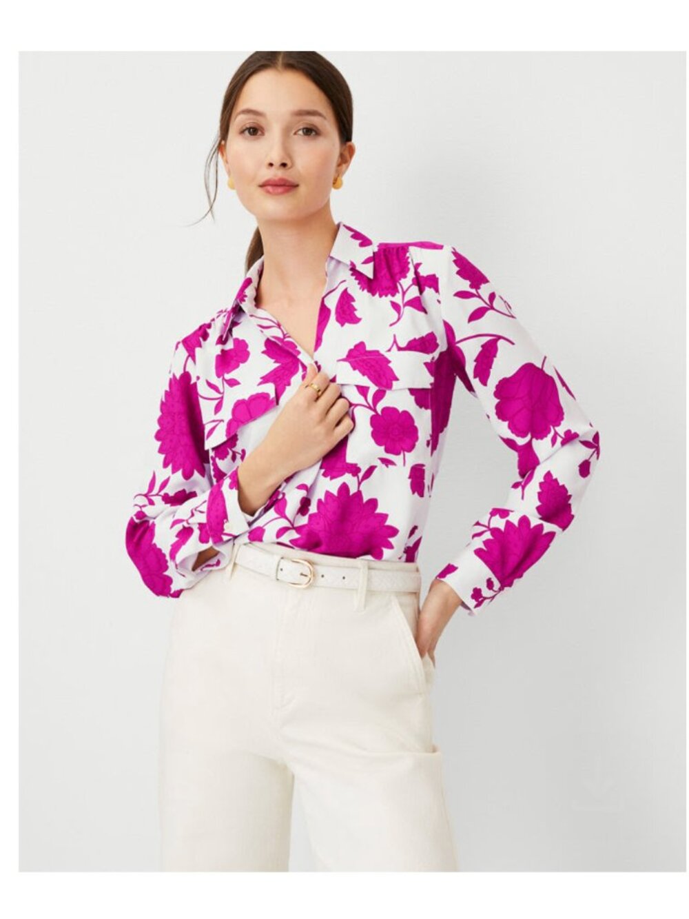 NWOT Ann Taylor Pink Floral Shirt, XSP